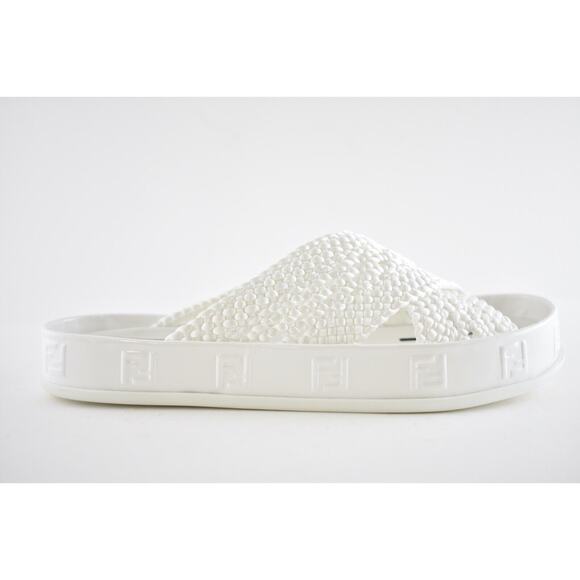 Fendi White Criss Cross Woven Logo Mule Slide Slip On Flat Flip Flop Sandal 37 - Picture 3 of 12